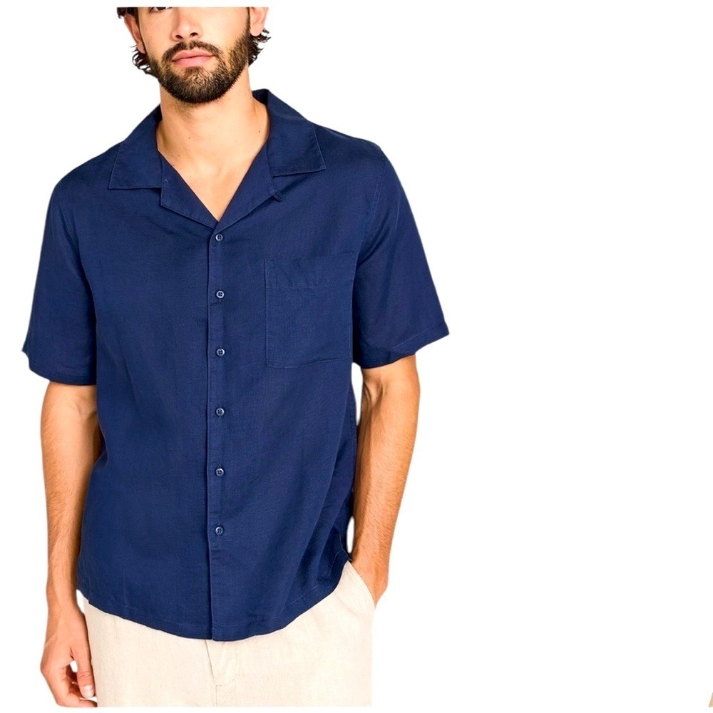 Men’s navy onia size large linen convertible vacation shirt excellent condition
